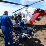Airlift Northwest lands at Greywolf Elementary School after a mass shooting drill Friday. (Jesse Major/Peninsula Daily News)