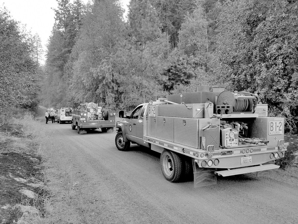 Steve Bentley/Clallam County Fire District No. 2                                Engines from Clallam County Fire District No. 2 and the Kitsap Peninsula patrol the Yale Road Fire in Eastern Washington.