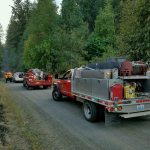 Engines from Clallam County Fire District No. 2 and the Kitsap Peninsula patrol the Yale Road Fire. (Steve Bentley/Clallam County Fire District No. 2)