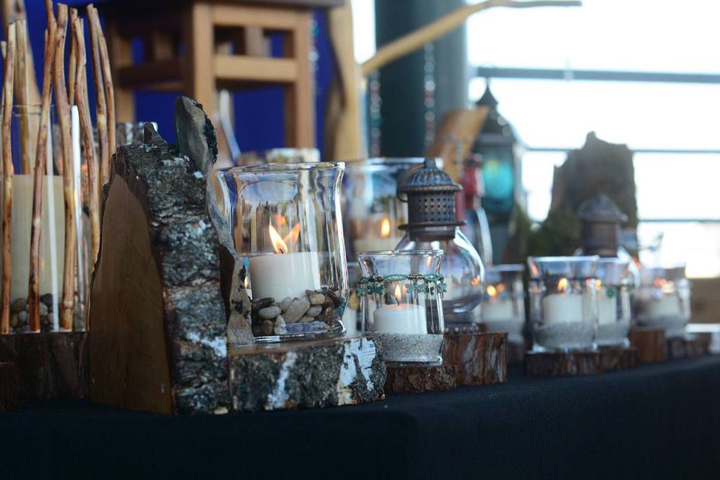 Candles shine during the overdose awareness event. (Jesse Major/Peninsula Daily News)
