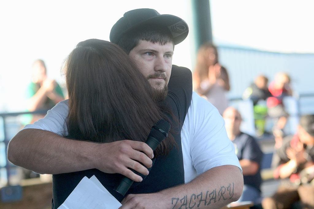 Zachary Oravetz, 28, of Port Angeles spoke during the overdose awareness event Tuesday in Port Angeles about his recovery from heroin and methamphetamine and the recent death of his younger brother, Beau Silvas, who died from a heroin overdose. (Jesse Major/Peninsula Daily News)