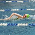Patti Reifenstahl                                Port Angeles&rsquo; Janelle Stevenson swims freestyle in the 200-yard free relay against Klahowya.