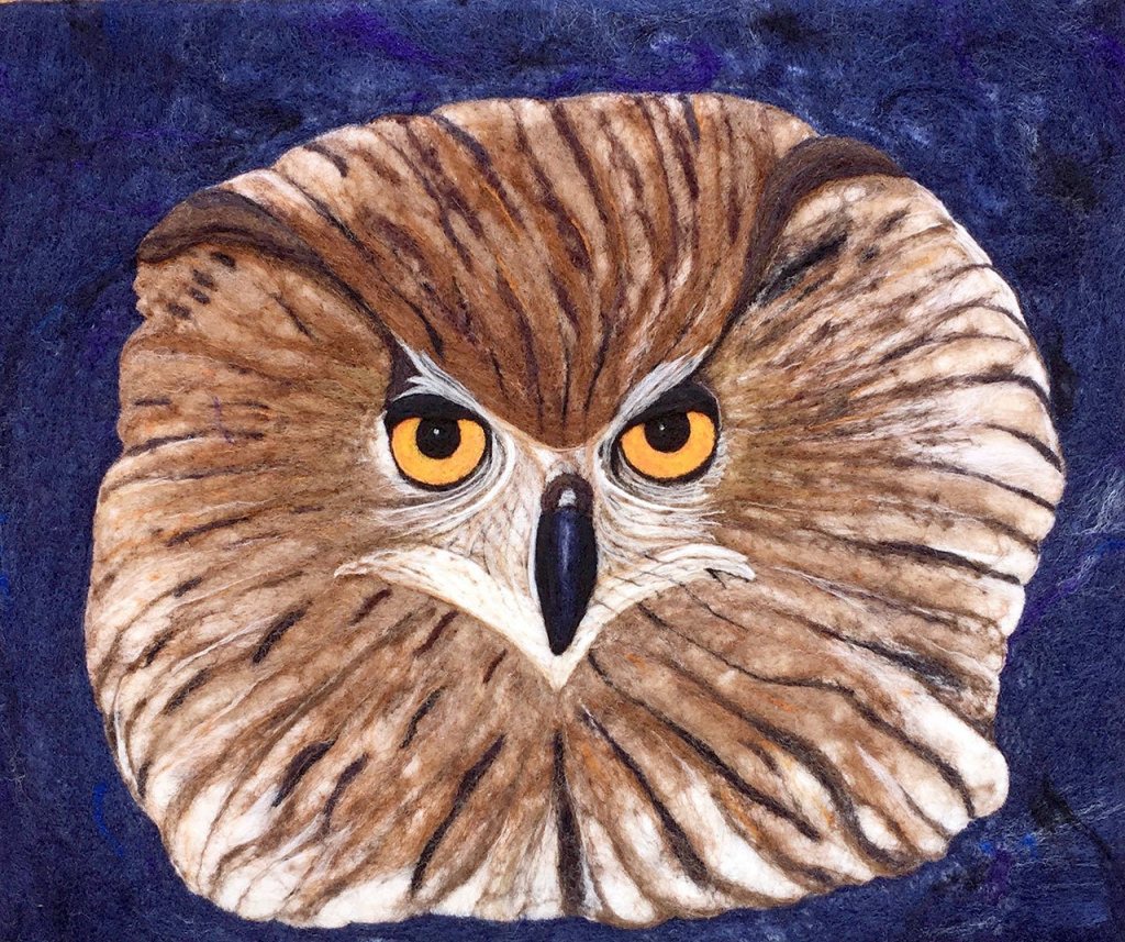 This piece by Connie Lobo, titled &ldquo;Night Watcher,&rdquo; will be on display this weekend during the 11th annual North Olympic Fiber Arts Festival in Sequim &mdash; Connie Lobo.