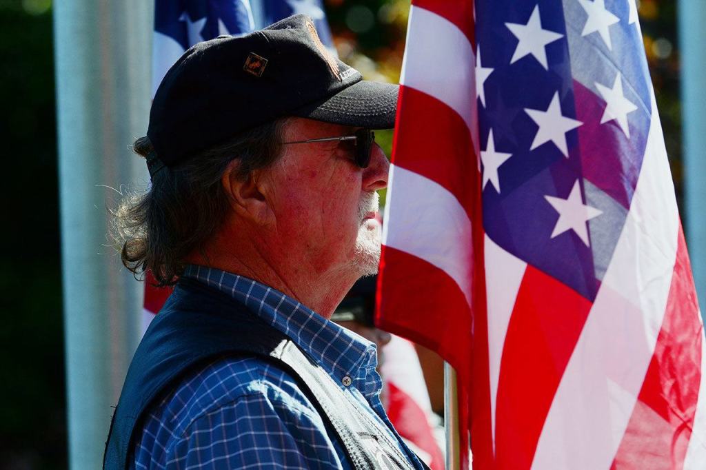 Alan Barnard, an American Legion Rider of Walter Akeley Post 29 in Port Angeles, was involved in organizing an impromptu 9/11 ceremony on Sunday. (Jesse Major/Peninsula Daily News)