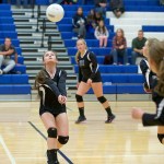 Steve Mullensky/for Peninsula Daily News Chimacum&rsquo;s Taylor Carthum keeps her eyes on the ball as she makes a return during a volleyball match against the Port Townsend Redhawks on Tuesday in Chimacum.
