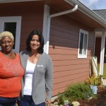 Matthew Nash/Olympic Peninsula News Group                                Cyndi Hueth, executive director of Habitat for Humanity of Clallam County, on right, says Eula Cook put in record time toward her home and other Habitat projects. New homeowners like Cook must put in at least 250 hours of &ldquo;sweat equity&rdquo; before receiving a 0-percent interest loan from Habitat.