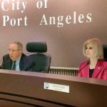 The Port Angeles City Council approved Mayor Patrick Downie reading a statement Tuesday about council members following the Open Public Meetings Act rather than admonish Deputy Mayor Cherie Kidd, right, for violating the ethics code. (Paul Gottlieb/Peninsula Daily News)