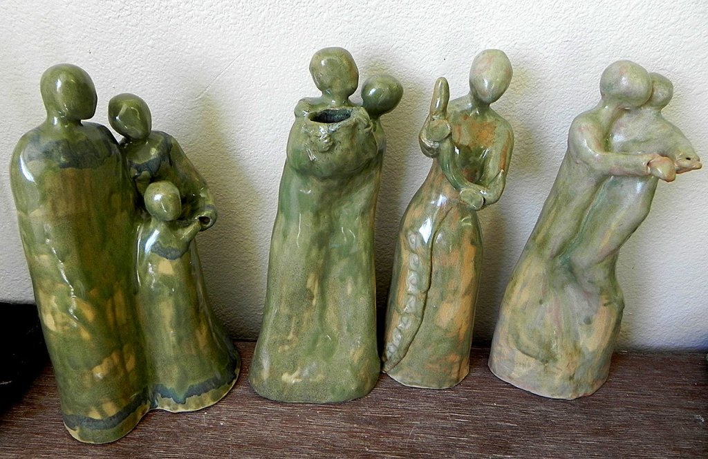 These sculpted figures by Carol Janda, titled &ldquo;Coded Message,&rdquo; during Art Walk will be on display at Blue Whole Gallery, 129 W. Washington St. &mdash; Carol Janda.