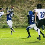 Steve Mullensky/for Peninsula Daily News Chimacum&rsquo;s Peyton Hundley, 45, breaks up a pass intended for Bellevue Christian&rsquo;s Joe Helton, 42, during a game on Friday at Memorial Field in Port Townsend.
