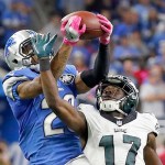 The Associated Press Detroit&rsquo;s Darius Slay (23) intercepts a pass intended for Philadelphia&rsquo;s Nelson Agholor to seal the Lions&rsquo; 24-23 upset of the Eagles on Sunday.