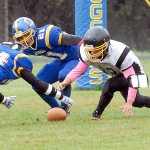 Keith Thorpe/Peninsula Daily News Crescent&rsquo;s Noah Leonard, left, and Kyle Buchanan try to beat Clallam Bay&rsquo;s Ramon Tinoco to a loose ball during the Loggers&rsquo; 46-37 win over the Bruins.