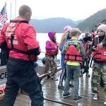 A Coast Guard Station Port Angeles boat crew assists in the rescue of 40 kids and six adults who were stranded at Camp David on Lake Crescent on Friday. The kids, whose ages ranged from 13 to 14 years old, were on an annual school trip from Stevens Middle School, out of Port Angeles. (U.S. Coast Guard)