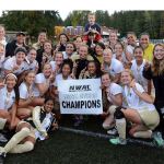 Peninsula College Athletics                                The Peninsula College women&rsquo;s soccer team celebrates its sixth-straight NWAC division title after Monday&rsquo;s 6-1 win over Shoreline at Wally Sigmar Field in Port Angeles.
