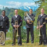 The Port Angeles Library, 2210 S. Peabody St., at 7 tonight hosts a live concert by the Navy Band Northwest Low Brass Quartet, seen here. &mdash; Navy Band Northwest.