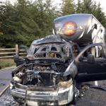 An engine fire destroyed this pickup truck in Port Angeles.