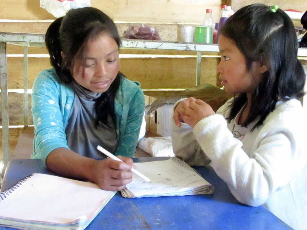 Mujeres de Maiz Opportunity Foundation of Clallam County scholarship recipient, Erika, in February helps a young student attending the Crucero Saturday Children&rsquo;s Program. (Judith Pasco)                                Mujeres de Maiz Opportunity Foundation of Clallam County scholarship recipient Erika, left, in February helps a young student attending the Crucero Saturday Children&rsquo;s Program. (Judith Pasco)
