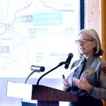 Barb Maynes, a public information officer for Olympic National Park, talks about road construction in the park that could affect local tourism. (Cydney McFarland/Peninsula Daily News)