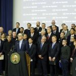 Washington Gov. Jay Inslee speaks Friday at the University of Washington Medical Center in Seattle. Inslee announced an executive order to fight the rising abuse of opioids in Washington state. (Ted S. Warren/The Associated Press)