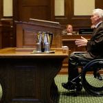 Tom Ahearne, the lead attorney in a lawsuit against the state of Washington over education funding, speaks during a hearing before the state Supreme Court on Sept. 7 in Olympia. (Ted S. Warren/The Associated Press)