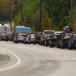 Traffic backs up on U.S. Highway 101 near the Elwha River bridge during a bridge closure Sunday morning. (John Gussman)