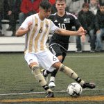 Keith Thorpe/Peninsula Daily News                                Peninsula&rsquo;s Marion Nava, left, dribbles past Tacoma&rsquo;s Connor Desmond on Saturday in Port Angeles.