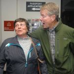 Clallam County commissioner candidate Randy Johnson celebrates his early lead with his wife, Carol Johnson, on Election Night at the Clallam County Courthouse in Port Angeles. (Keith Thorpe/Peninsula Daily News)