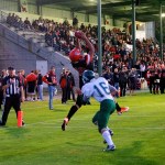 Steve Mullensky/for Peninsula Daily News                                Port Townsend&rsquo;s Detrius Kelsall (10) beats out Port Angeles&rsquo; Easton Joslin for a touchdown reception during a game earlier this season.