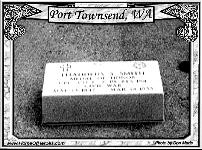 In addition to Thaddeus S. Smith&rsquo;s grave marker in Port Townsend, the Medal of Honor recipient&rsquo;s name appears on a monument, above, with those of other Pennsylvania Civil War dead at the State Capitol Building in Harrisburg, Pa.