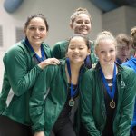 Port Angeles High School photo                                Port Angeles&rsquo; 200 medley relay team celebrates winning first place at the State 2A Swim and Dive Championships Saturday. The relay team is Jaine Macias, Felicia Che, Nadia Cole and Kenzie Johnson.