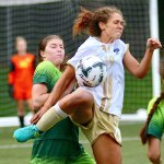 Peninsula College&rsquo;s Bri Valiente controls a ball against Highline Sunday. Valiente scored the winning goal in the second overtime to give the Pirate women a 1-0 win and NWAC championship.