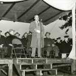 William A. Bugge speaks at dedication of the Portage Canal Bridge to Indian Island on Jan. 11, 1952. (Jefferson County Historical Society)