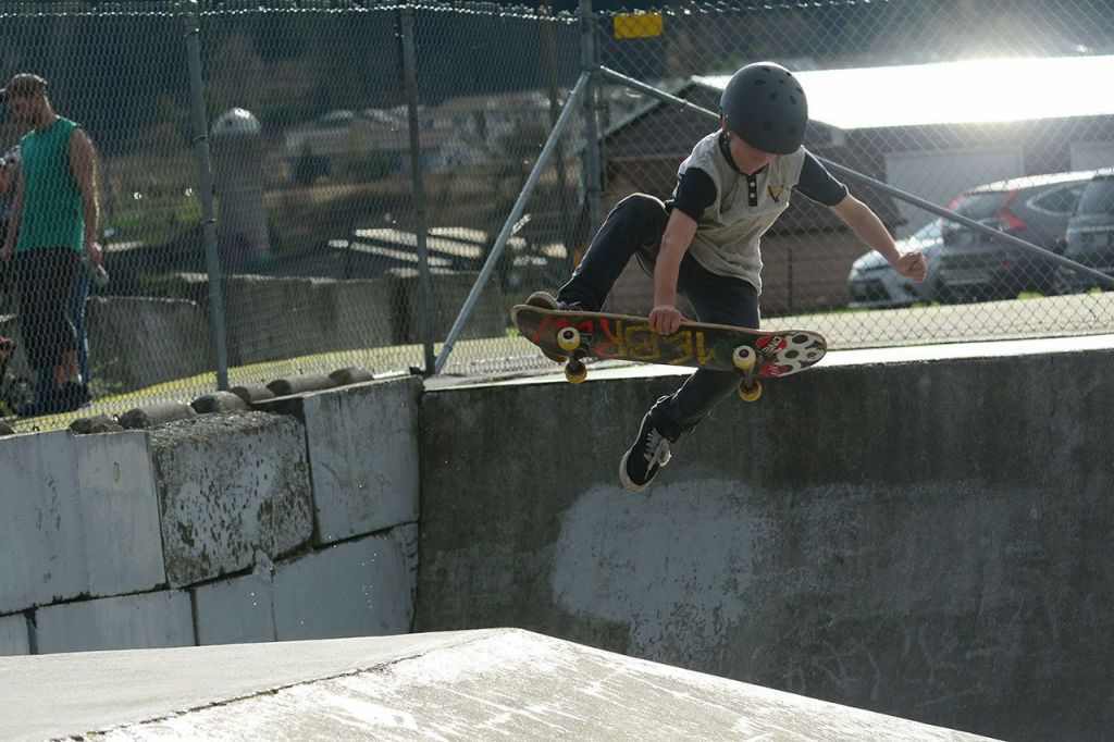 Cannon Cummins, 12, skateboards at the Sequim skate park on Sunday. (Jesse Major / Peninsula Daily News)