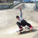 GNU Snowboards team rider Temple Cummins skateboards at the Sequim skate park on Sunday. (Jesse Major / Peninsula Daily News)