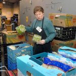Port Angeles Food Bank volunteer Steven Fay of Port Angeles sorts through incoming produce Tuesday in the food bank&rsquo;s warehouse. (Keith Thorpe/Peninsula Daily News)