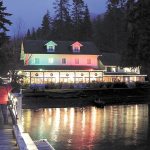 Lake Crescent Lodge is ablaze with lights during the inaugural &ldquo;Lighting of Lake Crescent.&rdquo; This year, the holiday lights will be turned on Saturday. (Dave Logan/for Peninsula Daily News)