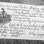 The original recipe card Betsy Wharton&rsquo;s mother, Dolly, used for chicken stuffing every Thanksgiving. (Betsy Wharton/for Peninsula Daily News).