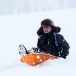 Brighton Nicholson, 12, of Port Angeles sleds down a hill at Hurricane Ridge on Sunday. (Jesse Major/Peninsula Daily News)