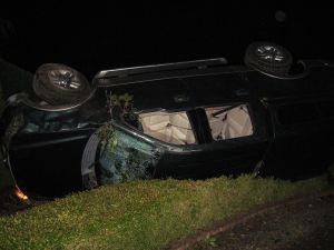 A stolen truck crashed into a ditch at the intersection of Jesslyn Lane and Sequim-Dungeness Way on Monday night after a brief pursuit by Clallam County Sheriff&rsquo;s Office deputies. (Sgt. Randy Pieper/Clallam County Sheriff&rsquo;s Office)