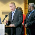 Seattle Mayor Ed Murray, second from left, speaks at a post-election event of elected officials and community leaders at City Hall in Seattle on Nov. 9. Leaders in Seattle, San Francisco and other so-called &ldquo;sanctuary cities&rdquo; say they won&rsquo;t change their stance on immigration despite President-elect Donald Trump&rsquo;s vows to withhold potentially millions of dollars in taxpayer money if they don&rsquo;t cooperate. (Elaine Thompson/The Associated Press)
