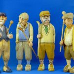 These wood carvings of English golfers by Pat Donlin will be on display Saturday during the 11th annual Wooden Art Show in Sequim. (Pacific Northwest Wood Artisans)