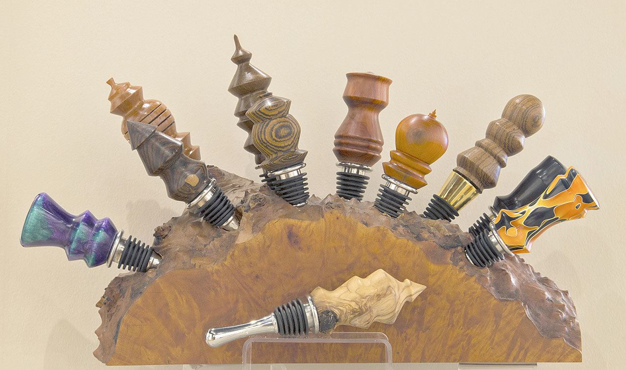 This piece by Carl Baker, titled &ldquo;Bottle Stoppers,&rdquo; during Art Walk will be on display at Blue Whole Gallery, 129 W. Washington St. in Sequim. The art is part of the gallery&rsquo;s annual Holiday Group Show set up in the front windows. (Carl Baker)