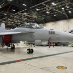 An EA-18G Growler aircraft is displayed for a media availability at Naval Air Station Whidbey Island earlier this month. (Michael Watkins/Whidbey News-Times)
