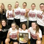 Courtesy photo The Olympic Avalanche Black eighth-grade girls&rsquo; team celebrate winning the Warehouse Holiday Hoops title. From left, rear are assistant coach Krissy Marvelle, Emilia Long, Maggie Ruddell, Madison Cooke, Jada Cargo and Myra Walker. From left, bottom, are manager Khloe Stanard, Hannah Reetz, Camille Stensgard and Jaida Wood.