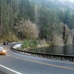 Traffic makes its way along U.S. Highway 101 as it winds around Lake Crescent in Olympic National Park west of Port Angeles. (Keith Thorpe/Peninsula Daily News)