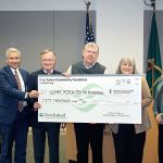First Federal Community Foundation has donated $50,000 to the campaign to raise money for an expansion of the Olympic Medical Cancer Center. From left are Eric Lewis, CEO of Olympic Medical Center; Bruce Skinner, executive director of Olympic Medical Center Foundation; Dave Flodstrom, chairman of First Federal Foundation Board; Karen McCormick, executive director of First Federal Foundation; and John Nutter, chairman of the Olympic Medical Center commission.
