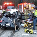Two people suffered injuries and state Highway 20 was closed in both directions for nearly two hours after a five-vehicle accident Saturday morning. (East Jefferson Fire-Rescue)