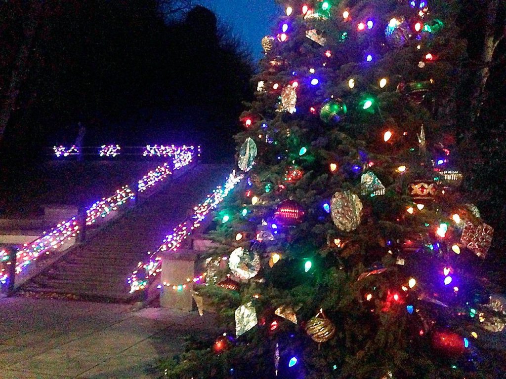 The Port Townsend community and the Haller Fountain stairs shine bright. (CydneyMcFarland/Peninsula Daily News)