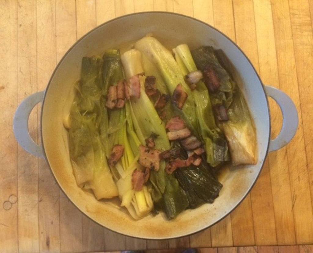 Braised leeks with bacon and thyme. (Betsy Wharton/for Peninsula Daily News)