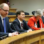 From left, House Minority Leader Dan Kristiansen, R-Snohomish, Senate Majority Leader Mark Schoesler, R-Ritzville, Senate Minority Leader Sharon Nelson, D-Maury Island, and House Speaker Frank Chopp, D-Seattle, take part in the annual AP Legislative Preview, Thursday, Jan. 5, 2017, at the Capitol in Olympia, Wash. (AP Photo/Ted S. Warren)