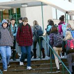 Port Angeles High School students walk between classes Wednesday morning. The Port Angeles School District is asking voters to approve a levy that would fund 22 percent of the district&rsquo;s daily operating budget. (Jesse Major/Peninsula Daily News)